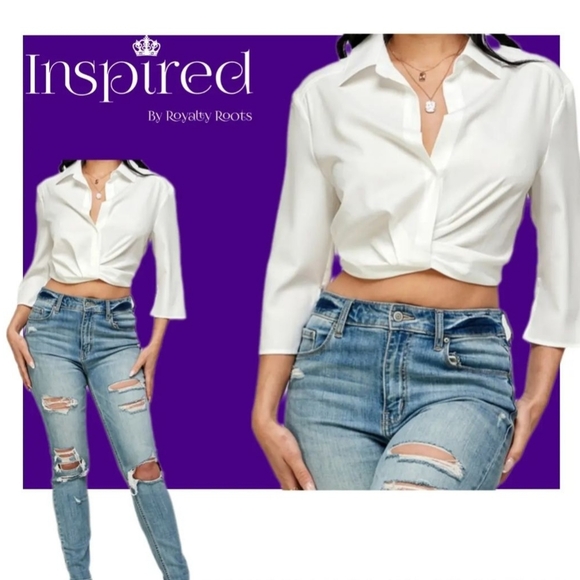 White Collar Cropped Top - Picture 1 of 1
